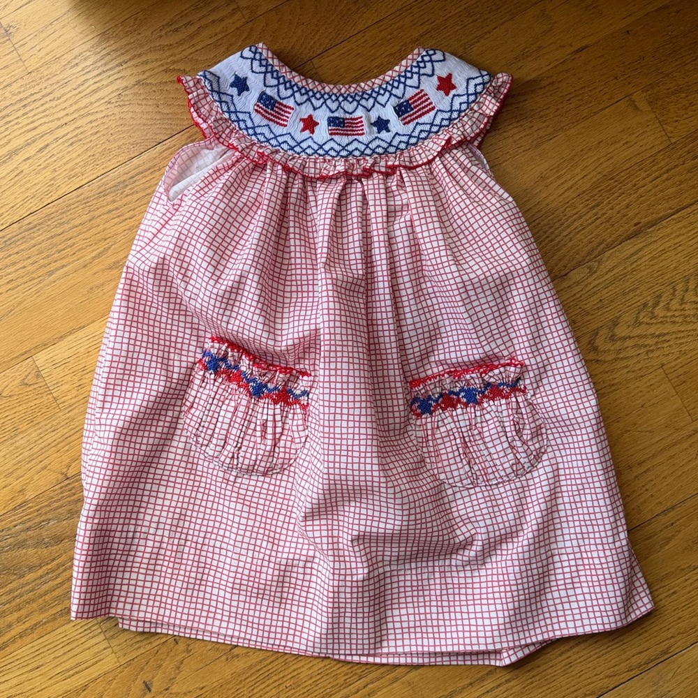 Smockingbird 🇺🇸 Red and White Checkered Dress with Smocked Collar
